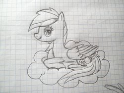 Size: 1600x1200 | Tagged: safe, artist:theawesomedassh, rainbow dash, g4, cloud, female, graph paper, monochrome, sketch, solo, traditional art