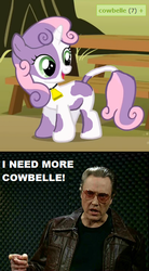 Size: 368x669 | Tagged: safe, sweetie belle, cow, g4, christopher walken, cowbell, cowbelle, meme, more cowbell