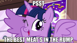 Size: 1280x720 | Tagged: safe, star swirl the bearded, twilight sparkle, alicorn, pony, g4, three's a crowd, female, image macro, implied cannibalism, male, mare, masochism, omnivore twilight, solo, spoiler alert, the simpsons, twilight sparkle (alicorn), wink