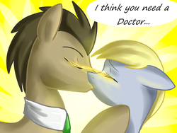 Size: 1600x1200 | Tagged: safe, artist:annakitsun3, derpy hooves, doctor whooves, time turner, pegasus, pony, g4, doctor who, duo, female, kissing, male, mare, ship:doctorderpy, shipping, straight