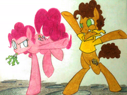 Size: 1932x1448 | Tagged: safe, artist:pitterpaint, cheese sandwich, pinkie pie, g4, pinkie pride, female, male, ship:cheesepie, shipping, straight, traditional art