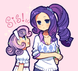 Size: 715x646 | Tagged: safe, artist:hinohimesan, rarity, sweetie belle, human, g4, humanized, light skin, ponytail