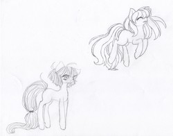 Size: 2955x2318 | Tagged: safe, artist:pluto manson, cow pony, earth pony, pony, black and white, doodles, grayscale, impossibly long tail, long hair, long tail, monochrome, sketch, traditional art