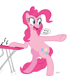 Size: 1200x1274 | Tagged: safe, artist:sono, pinkie pie, earth pony, pony, g4, bipedal, female, keyboard, musical instrument, pointing, simple background, solo, synchronizer, transparent background