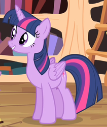 Size: 382x452 | Tagged: safe, screencap, twilight sparkle, alicorn, pony, bats!, g4, season 4, cropped, female, folded wings, mare, smiling, solo, twilight sparkle (alicorn), wings