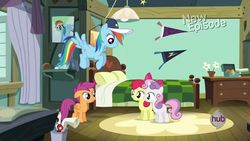 Size: 960x540 | Tagged: safe, apple bloom, rainbow dash, scootaloo, sweetie belle, g4, cutie mark crusaders
