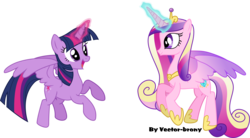 Size: 5877x3236 | Tagged: safe, artist:vector-brony, princess cadance, twilight sparkle, alicorn, pony, g4, three's a crowd, concave belly, duo, female, flying, magic, mare, simple background, sisters-in-law, slender, spread wings, thin, transparent background, twilight sparkle (alicorn), vector, wings