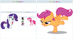 Size: 1022x544 | Tagged: safe, pinkie pie, rarity, scootaloo, spike, derpibooru, g4, exploitable meme, inception, juxtaposition, juxtaposition win, meme, meta