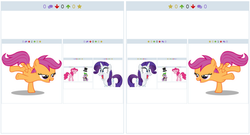 Size: 1022x552 | Tagged: safe, pinkie pie, rarity, scootaloo, spike, derpibooru, g4, exploitable meme, inception, juxtaposition, juxtaposition win, meme, meta