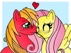 Size: 1771x1332 | Tagged: safe, artist:chibi-n92, big macintosh, fluttershy, earth pony, pegasus, pony, g4, blushing, bust, eyelashes, female, freckles, heart, horse collar, male, mare, ship:fluttermac, shipping, stallion, straight, straw in mouth, wings