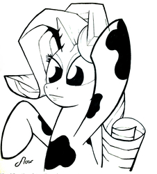 Size: 1280x1415 | Tagged: safe, artist:flowbish, rarity, cow, g4, female, grayscale, monochrome, raricow, solo, species swap