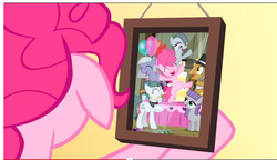 Size: 696x400 | Tagged: safe, screencap, cloudy quartz, igneous rock pie, limestone pie, marble pie, maud pie, pinkie pie, g4, my little pony: friendship is magic, pinkie pride, season 4, framed picture, happy, younger