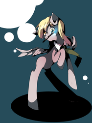 Size: 768x1024 | Tagged: safe, artist:tsuyukomiharu, derpy hooves, pegasus, pony, g4, doctor derpy, doctor who, female, mare, mouth hold, pixiv, solo, sonic screwdriver