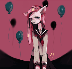 Size: 1080x1024 | Tagged: safe, artist:tsuyukomiharu, pinkie pie, earth pony, anthro, g4, clothes, female, pinkamena diane pie, pixiv, school uniform, skirt, solo