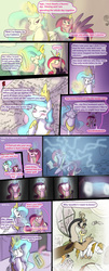 Size: 1229x3036 | Tagged: safe, artist:frankilew, discord, princess cadance, princess celestia, alicorn, draconequus, pony, g4, comic, female, glowing eyes, hearts and hooves day, letter, male, mare, misspelling, secret admirer, ship:dislestia, shipping, straight, writing