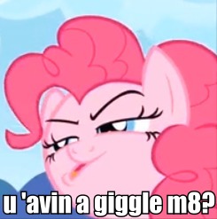 Size: 245x247 | Tagged: safe, pinkie pie, g4, pinkie pride, 8^y, faic, female, image macro, reaction image, solo, u avin a giggle m8, u wot m8