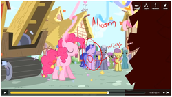 Size: 1076x612 | Tagged: safe, edit, edited screencap, screencap, amethyst star, goldengrape, high note, merry may, parasol, pinkie pie, rainbowshine, royal riff, sea swirl, seafoam, sir colton vines iii, sparkler, g4, pinkie pride, animation error, dailymotion