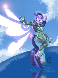Size: 1500x2000 | Tagged: safe, artist:blacksunarmada1993, twilight sparkle, anthro, artificial wings, augmented, female, magic, magic wings, powered exoskeleton, science fiction, solo, wings