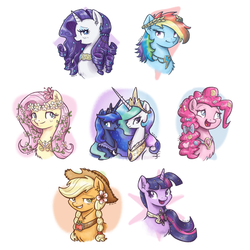 Size: 2600x2600 | Tagged: safe, artist:king-kakapo, applejack, fluttershy, pinkie pie, princess celestia, princess luna, rainbow dash, rarity, twilight sparkle, alicorn, earth pony, pegasus, pony, unicorn, g4, mane six