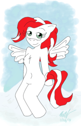 Size: 869x1347 | Tagged: safe, artist:axel-dk64, oc, oc only, oc:peppermint pattie, pony, semi-anthro, belly button, bipedal, chest fluff, sitting, smiling, solo