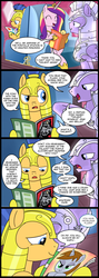 Size: 713x2000 | Tagged: safe, artist:madmax, amethyst stone, flash sentry, princess cadance, oc, oc:littlepip, alicorn, crystal pegasus, crystal pony, pegasus, pony, unicorn, comic:everypony hates flash, fallout equestria, g4, armor, comic, crystal express, crystal guard, crystal guard armor, everybody hates flash sentry, exploitable meme, fanfic, fanfic art, female, hooves, horn, husbando thief, male, mare, meme, open mouth, pipbuck, power armor, reading, sitting, smiling, stallion, steel ranger, talking, train, waifu, waifu thief, wings