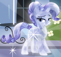 Size: 505x477 | Tagged: safe, screencap, rarity, crystal pony, pony, g4, the crystal empire, alternate hairstyle, bush, crystal rarity, crystallized, female, flower, grin, lidded eyes, mare, outfit catalog, solo, sparkles