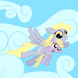Size: 1200x1200 | Tagged: safe, artist:tranquilmind, derpy hooves, dinky hooves, pegasus, pony, g4, equestria's best mother, female, flying, mare