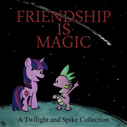 Size: 1824x1824 | Tagged: safe, artist:tranquilmind, spike, twilight sparkle, dragon, pony, unicorn, g4, calvin and hobbes, cover, parody, style emulation