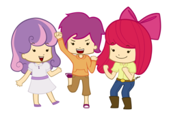 Size: 1923x1329 | Tagged: safe, artist:kitchycat, apple bloom, scootaloo, sweetie belle, human, g4, clothes, cutie mark crusaders, dress, humanized, light skin