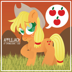 Size: 700x700 | Tagged: safe, artist:caramelcookie, applejack, g4, crossed legs, female, frame, grass, solo