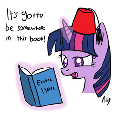 Size: 766x709 | Tagged: safe, artist:datahmedz, twilight sparkle, g4, book, female, fez, hat, magic, reading, solo