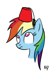 Size: 560x801 | Tagged: safe, artist:datahmedz, rainbow dash, g4, female, fez, hat, solo