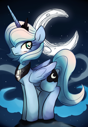 Size: 741x1073 | Tagged: safe, artist:maren, princess luna, g4, crescent moon, female, s1 luna, solo, transparent moon