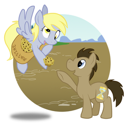 Size: 700x700 | Tagged: safe, artist:perfectpinkwater, derpy hooves, doctor whooves, time turner, earth pony, pegasus, pony, g4, female, male, mare, muffin, stallion