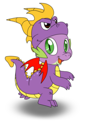 Size: 651x936 | Tagged: safe, artist:perfectpinkwater, spike, dragon, g4, clothes, costume, cute, inception, male, simple background, solo, spike as spyro, spyro the dragon, spyro the dragon (series), transparent background