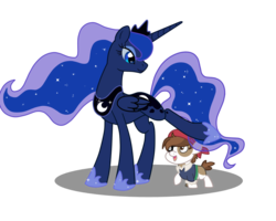 Size: 1000x800 | Tagged: safe, artist:perfectpinkwater, pipsqueak, princess luna, alicorn, earth pony, pony, g4, colt, female, foal, jewelry, male, mare, regalia, ship:lunapip, shipping, simple background, straight, transparent background