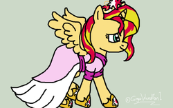 Size: 632x398 | Tagged: safe, artist:sketch-shepherd, sunset shimmer, alicorn, pony, g4, alicornified, clothes, clothes swap, coronation dress, dress, female, race swap, shimmercorn, solo