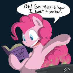 Size: 1000x1000 | Tagged: safe, artist:arcum89, pinkie pie, friendship is witchcraft, g4, book, cute from the hip, female, gypsy magic, solo