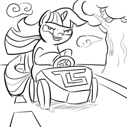 Size: 1000x1000 | Tagged: safe, artist:arcum89, twilight sparkle, g4, female, go kart, lineart, monochrome, solo