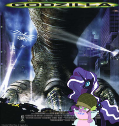 Size: 800x850 | Tagged: safe, nightmare rarity, spike, kaiju, g4, godzilla, godzilla (series), godzilla (tristar), godzilla 1998