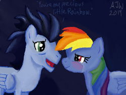 Size: 640x480 | Tagged: safe, artist:advocateofpants, rainbow dash, soarin', pegasus, pony, g4, 3ds, crying, duo, female, male, mare, ship:soarindash, shipping, stallion, straight