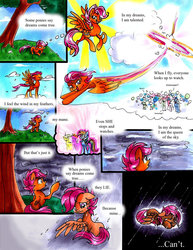 Size: 1024x1329 | Tagged: safe, artist:frostykat13, rainbow dash, scootaloo, comic:some dreams, g4, abandoned, cloud, cloudy, comic, crying, feels, rain, sad, scootalone, scootaloo can't fly, scootasad, sonic scootaboom, tree, wing envy