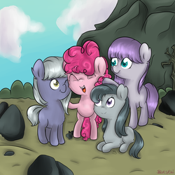 Size: 1024x1024 | Tagged: safe, artist:chiweee, limestone pie, marble pie, maud pie, pinkie pie, g4, my little pony: friendship is magic, pinkie pride, filly, pie sisters