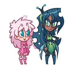 Size: 500x450 | Tagged: safe, artist:the-knick, queen chrysalis, oc, oc:fluffle puff, human, g4, dark skin, female, humanized, lesbian, light skin, ship:chrysipuff, shipping