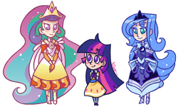 Size: 500x300 | Tagged: safe, artist:the-knick, princess celestia, princess luna, twilight sparkle, human, g4, clothes, dress, humanized, light skin, simple background, twilight sparkle (alicorn), white background