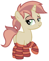 Size: 462x568 | Tagged: safe, artist:unoriginai, oc, oc only, oc:auto tune, pony, unicorn, bedroom eyes, blank flank, clothes, female, filly, looking back, offspring, parent:button mash, parent:sweetie belle, parents:sweetiemash, simple background, socks, solo, transparent background