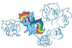 Size: 600x400 | Tagged: safe, artist:the-knick, rainbow dash, g4, bandaid, colored wings, colored wingtips, cute, dashabetes, eating, female, floppy ears, frown, looking at you, nom, open mouth, pouting, puffy cheeks, simple background, smiling, solo, white background, wide eyes