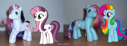 Size: 1536x564 | Tagged: safe, artist:mlpazureglow, rainbow dash, rainbow dash (g3), sweetie belle, g3, g4, irl, photo, show accurate, toy