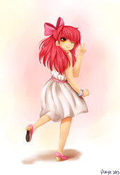 Size: 1000x1450 | Tagged: safe, artist:cosmicponye, apple bloom, human, g4, female, humanized, light skin, solo