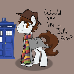 Size: 1000x1000 | Tagged: artist needed, dead source, safe, oc, oc only, pony, ask-winged-shine, clothes, colored pupils, doctor who, fourth doctor, frock coat, hat, scarf, solo, tardis